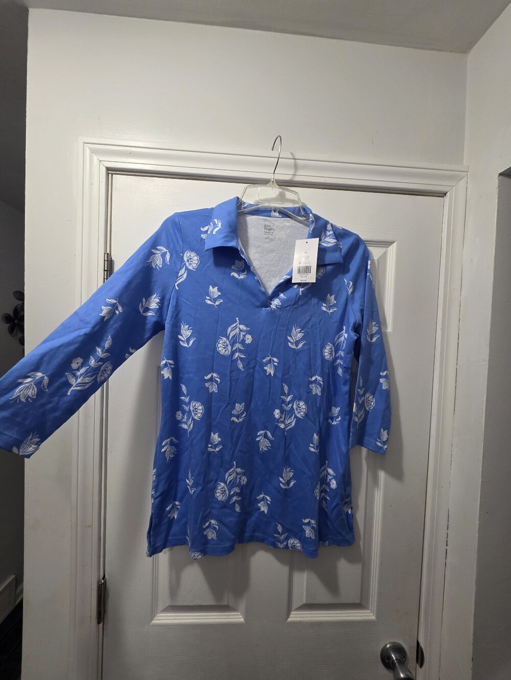 Blue Floral Long-Sleeve Women's Shirt
